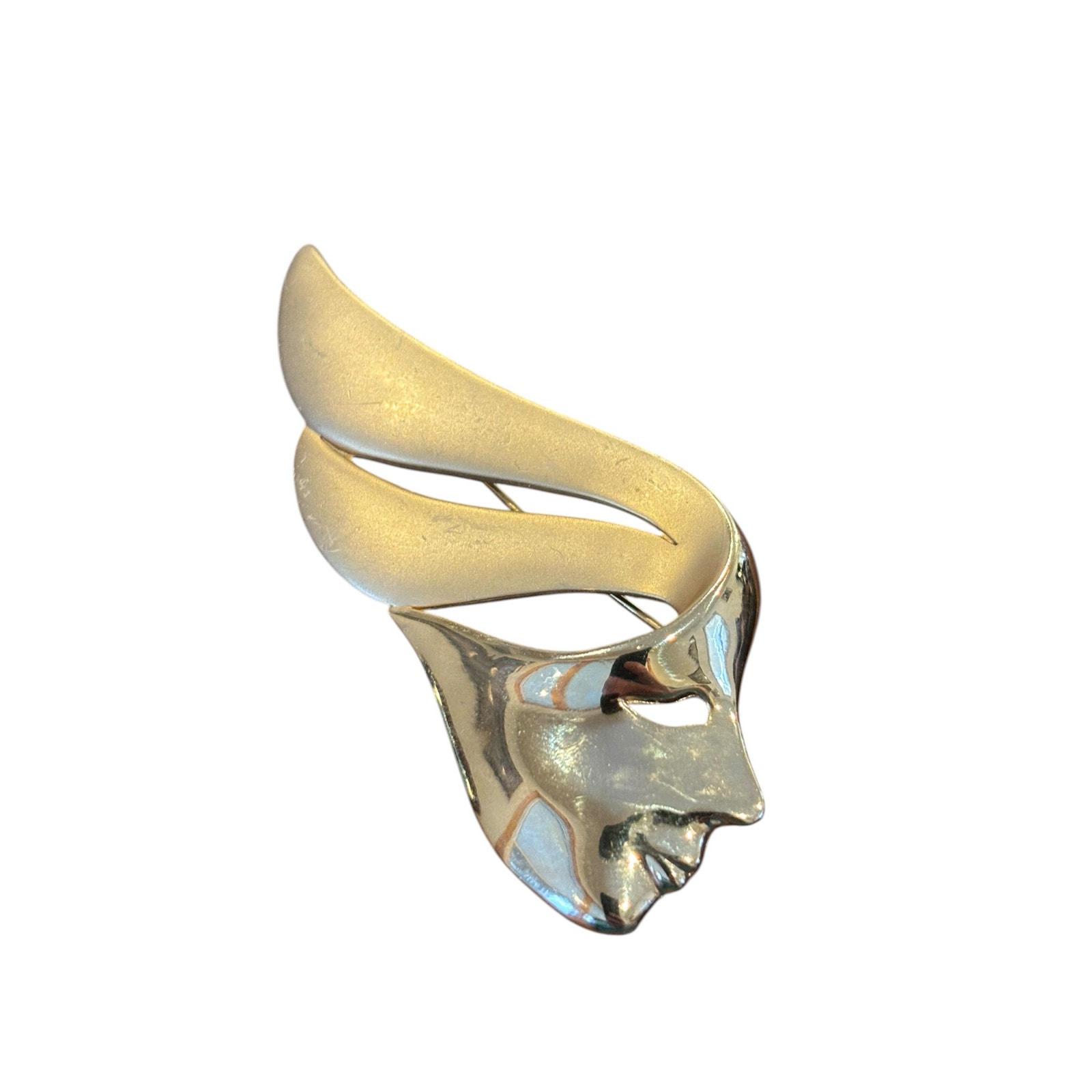 Vintage Modernist Face Brooch Gold Tone Abstract Mask Art Jewelry Pin 18$